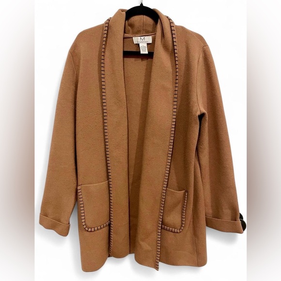 Women's Magaschoni Heavy-Weight Cardigan/Coat Size Large Brown Stitching - Picture 1 of 4